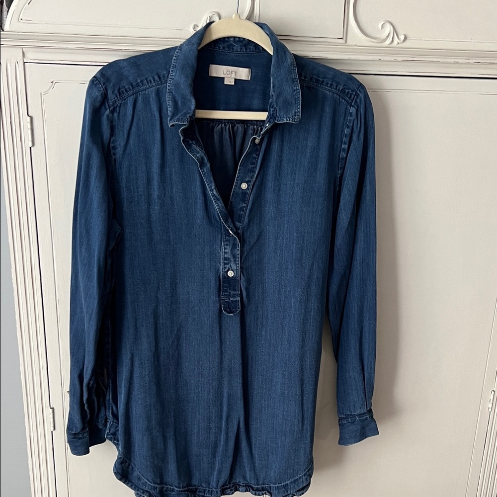 LOFT Dark Blue Denim Blouse